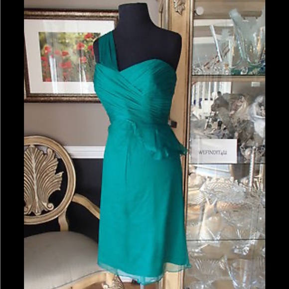 AMSALE EMERALD SZ 12 BRIDESMAID FORMAL PARTY GOWN DRESS EUC 100% silk - Picture 1 of 13